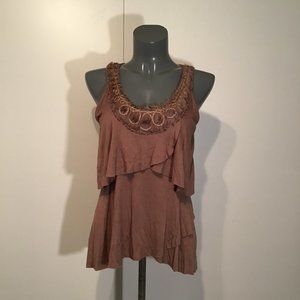 Olivia Moon Tiered Tank Top with Embellished Neckline Size M